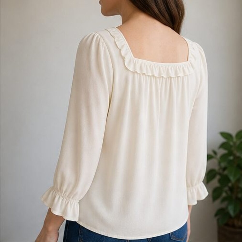 Cream Ruffle Blouse - Picture 3 of 6